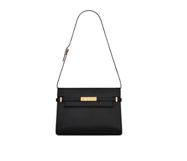 SAINT LAURENT圣罗兰 YSL SL MANHATTAN 古铜色金属配件磁性夹扣开合设计 牛皮革 单肩斜挎包 中号 女款 黑 商品图0