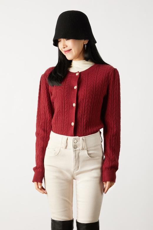 Le Malene 复古酒红色开衫毛衣外套 10940 商品图0