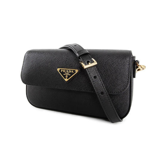 PRADA 普拉达 女士 Saffiano皮革 珐琅金属三角形徽标迷你单肩包 黑色 1BD356 NZV F0002 OOO 商品图2