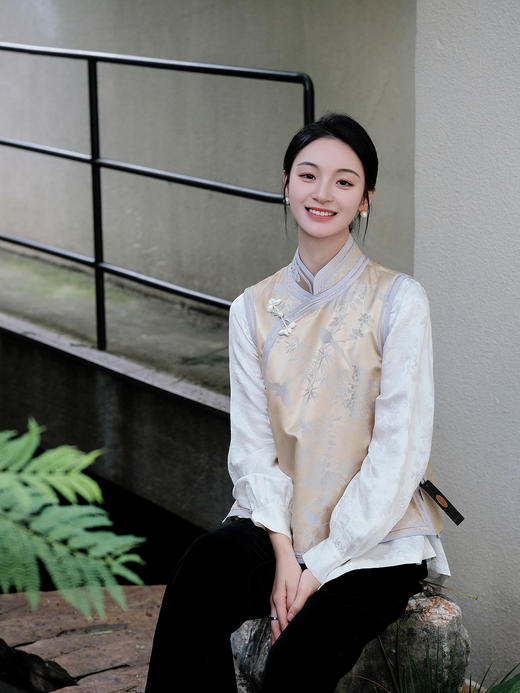 盛唐牡丹|喜上眉梢真丝偏襟马甲(夹棉) 商品图3