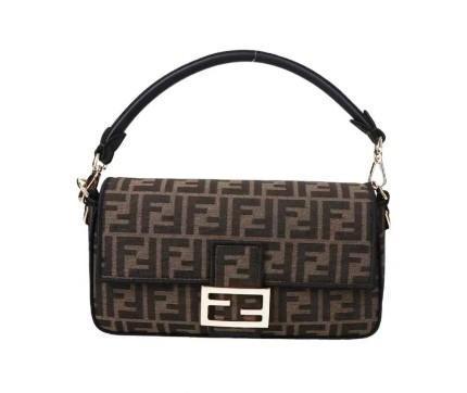 FENDI芬迪 Baguette 金扣老花Logo拼色滚边FF图案 织物 法棍包手提单肩斜挎包 中号 女款 棕色 商品图0