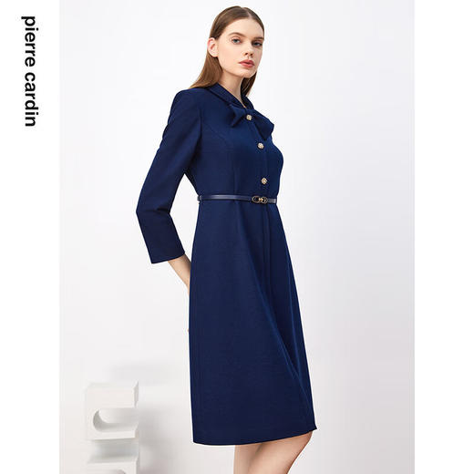 皮尔卡丹女装连衣裙秋冬蓝色长袖长款端庄气质羊毛裙P3410E3933N0 商品图4