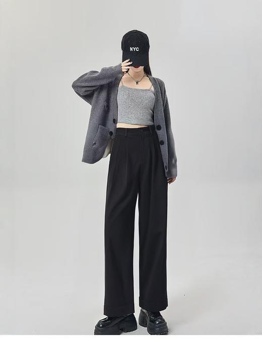 418感恩价【休闲裤】 【新品女裤】S119水洗棉弹力卷边显瘦直筒裤-喜出 商品图0