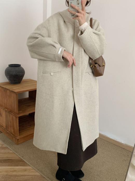 【YW】无忧购韩系简约休闲连帽双面羊毛大衣女宽松过膝外套9817（截单后7天发货)25年清仓捡漏 商品图5