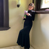 西遇长款半高领连衣裙女冬季新款鱼尾裙时尚修身显瘦黑长裙SS141274 商品缩略图3