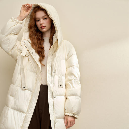 西遇立领抽绳防风保暖羽绒服女款新款中长款韩系宽松羽绒外套M0043431 商品图3
