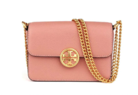 TORY BURCH 0livia 金色Logo徽标翻盖开合 粒面皮革 单肩斜挎包 迷你 女款 粉