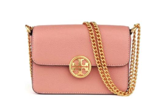 TORY BURCH 0livia 金色Logo徽标翻盖开合 粒面皮革 单肩斜挎包 迷你 女款 粉 商品图0