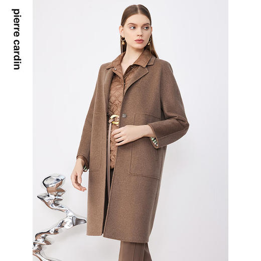 皮尔卡丹女装毛呢外套秋冬季咖色法式呢大衣保暖外套P3440C3401K0
 商品图1