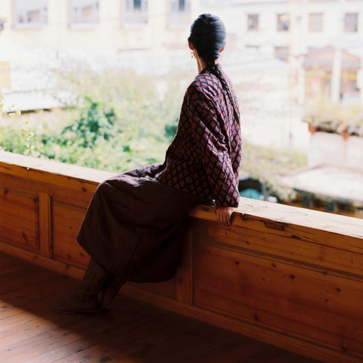 绽放787朵/秋冬亚麻棉磨毛菱形印花棉服棉针织绗棉落肩袖短外套 商品图2