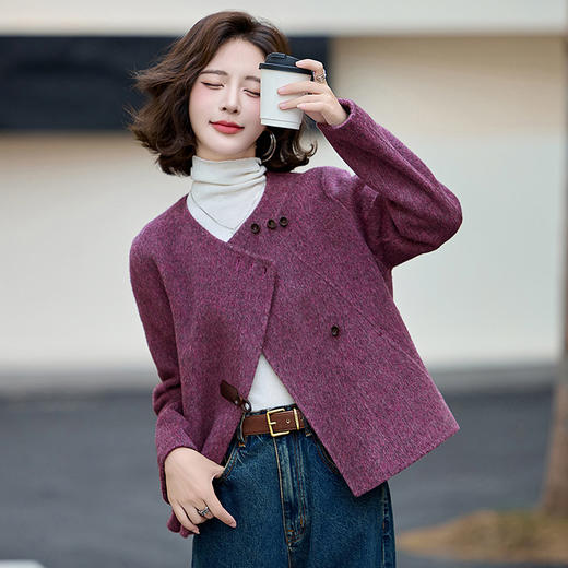 双面羊毛大衣，时尚小香风圆领毛呢外套MEIQIN701 商品图0