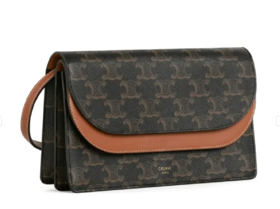 CELINE赛琳 Triomphe 经典老花满印可调节肩带 涂层帆布拼小羊皮饰边 钱包单肩斜挎包 常规 女款 黄褐色