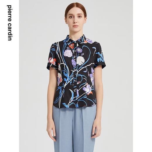 皮尔卡丹女装春夏季新款简约印花真丝衬衫P2222A2024N3
 商品图0