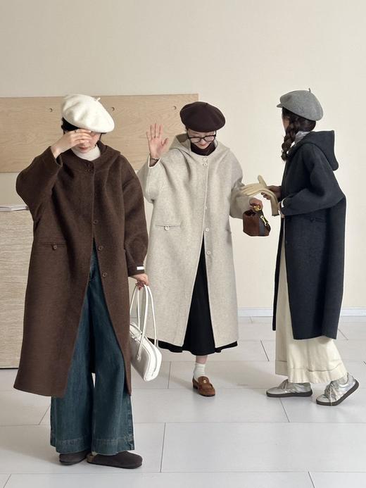 【YW】无忧购韩系简约休闲连帽双面羊毛大衣女宽松过膝外套9817（截单后7天发货)25年清仓捡漏 商品图0