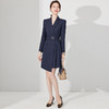 IWY/藏青色长袖平驳领连衣裙压褶拼接气质*时尚售楼部招待工装22C237 商品缩略图1