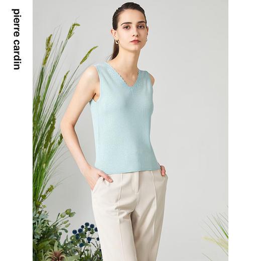 皮尔卡丹女装针织衫绿色无袖背心百搭打底衫内搭P3199K3165G1
 商品图1