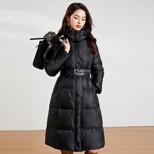 【高货kbnq】全新升级【铂金会员735/天猫999/差价264】(15931) 洛诗琳冬季新品时尚收腰显瘦白鸭绒加厚连帽长款羽绒服 商品图1