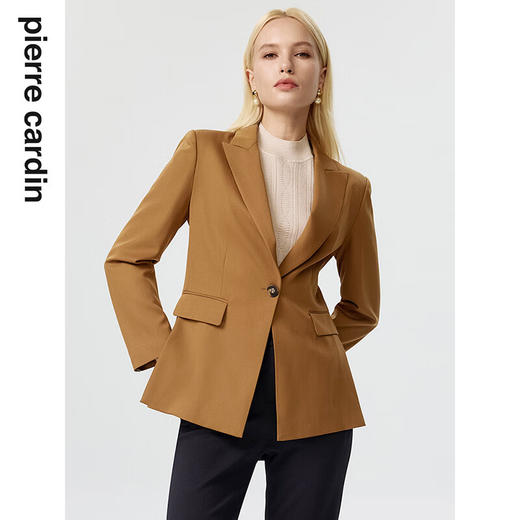 皮尔卡丹女装西装春秋深驼色一粒扣通勤羊毛西服上衣P2341U2930M0
 商品图4