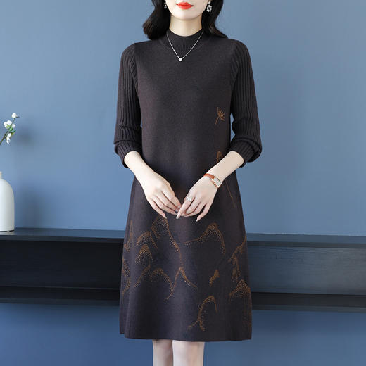 CC-16-9210时尚提花连衣裙秋冬季新款女士打底衫套头洋气减龄紫色上衣针织毛 商品图3