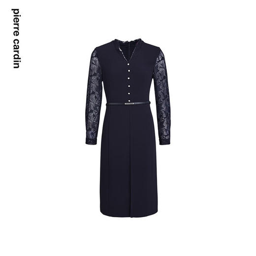 皮尔卡丹女装连衣裙通勤轻商务修身显瘦蕾丝袖淑女裙P2397E2942N0
 商品图4