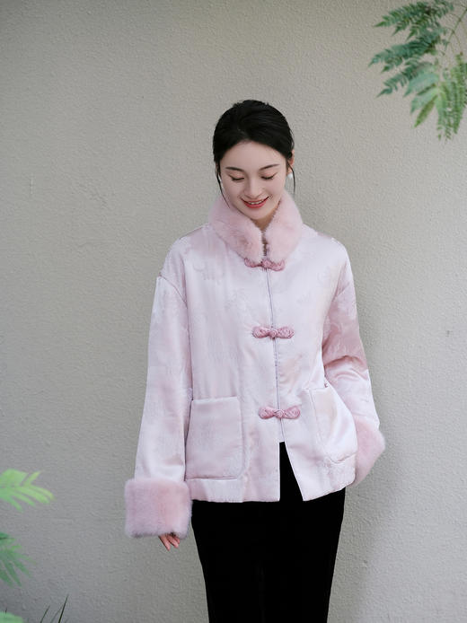 盛唐牡丹|银粉梅兰竹菊冠乐绉配水貂毛棉服 商品图4