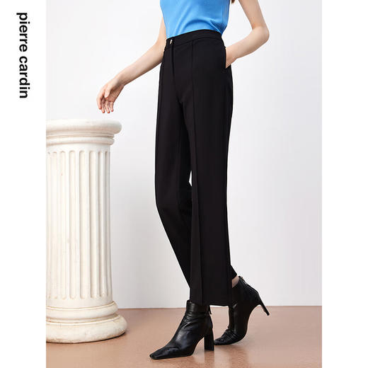 皮尔卡丹女装裤子休闲裤黑色高腰显瘦直筒裤女西裤P3447T3963B0
 商品图4