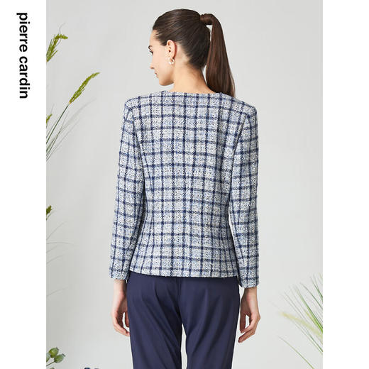 皮尔卡丹女装短外套蓝色格子一粒扣西服式春秋女上衣P3111U3059L3
 商品图2