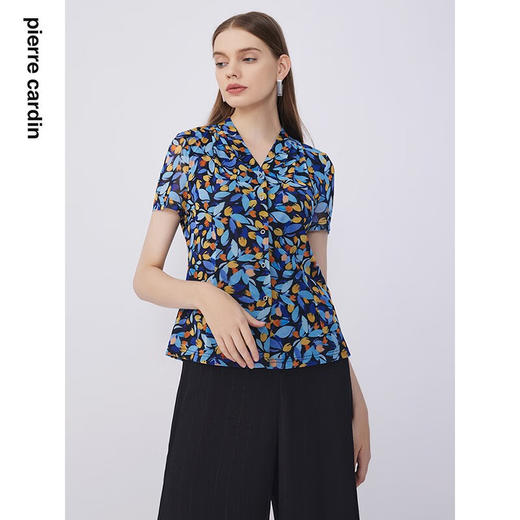皮尔卡丹女装衬衫法式浪漫印花短袖淑女气质内搭衬衣P2208A2021L3
 商品图2