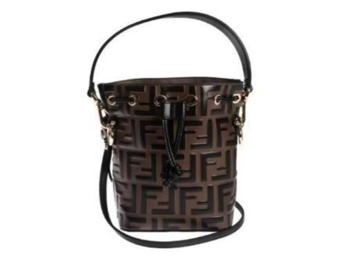 FENDI芬迪 Mon Tresor 金属标志装饰手绘凸纹FF标志性印花图案 小牛皮 水桶包单肩包斜挎包手提包 迷你女款 棕色 商品图0