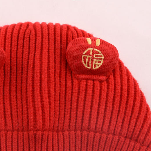 棉果果冬季中国风红色喜庆针织毛线帽M404400500081 商品图1