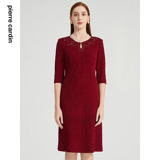 皮尔卡丹女装连衣裙醋酸提花短袖淑女气质场合A字裙P2104E2073T0 商品图1