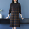 CC-16-9209半高领加厚女套头拼接格子宽松打底衫秋冬季中长款大码连衣裙 商品缩略图1