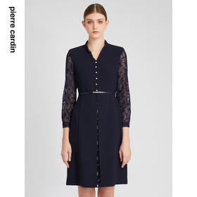 皮尔卡丹女装连衣裙通勤轻商务修身显瘦蕾丝袖淑女裙P2397E2942N0
