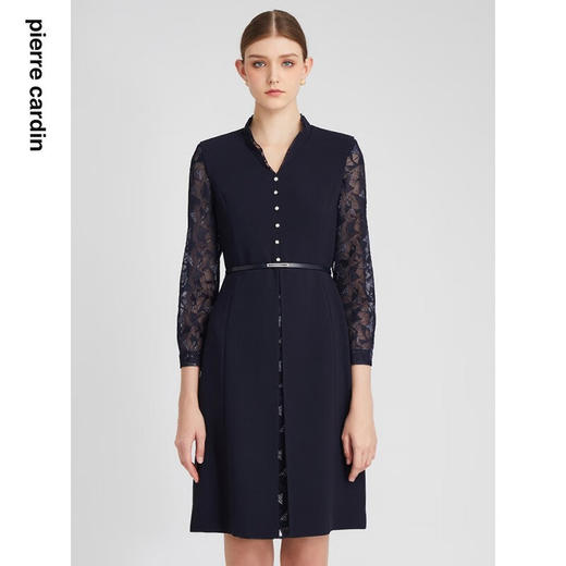 皮尔卡丹女装连衣裙通勤轻商务修身显瘦蕾丝袖淑女裙P2397E2942N0
 商品图0
