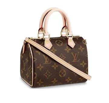 LOUIS VUITTON Speedy Nano 经典老花不可拆卸不可调节肩带 涂层帆布拼牛皮饰边 枕头包单肩斜挎手提包 迷你 女款 棕色 商品图0