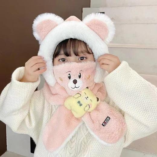 儿童帽子冬季围巾口罩一体帽男童加厚保暖毛绒帽女童宝宝防风护耳 商品图2