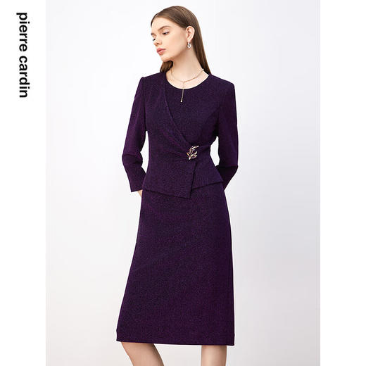 皮尔卡丹女装连衣裙秋季假两件裙收腰优雅通勤A字裙P3340E3950Z0
 商品图3