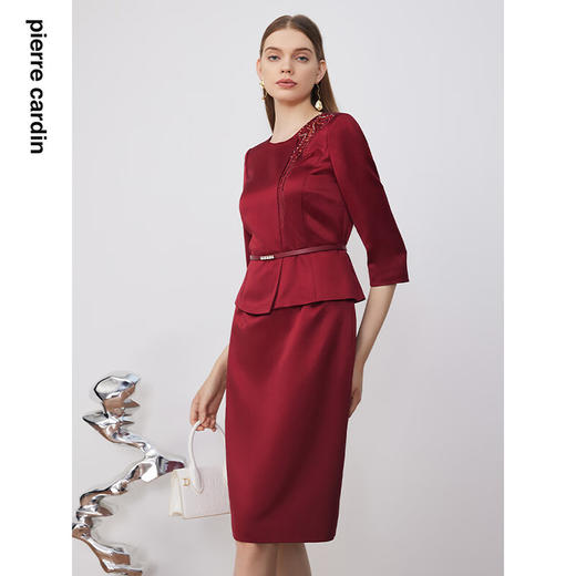 皮尔卡丹女装连衣裙红色假两件醋酸高级感礼服裙P3300E3823T0
 商品图1