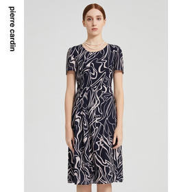 皮尔卡丹女装连衣裙印花短袖圆领气质通勤百搭A字裙P2233D2137N3
