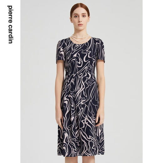 皮尔卡丹女装连衣裙印花短袖圆领气质通勤百搭A字裙P2233D2137N3
 商品图0