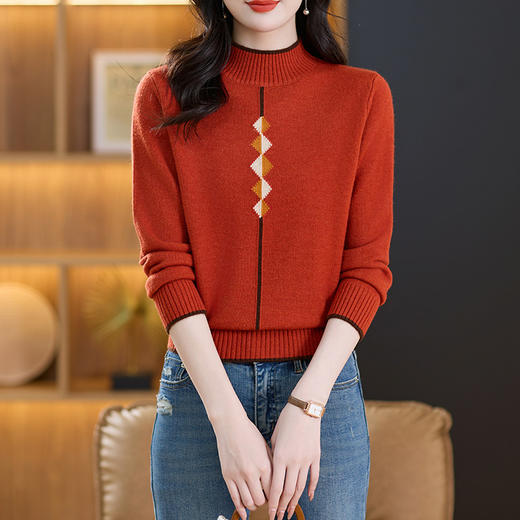 CC-89-C883半高领毛衣女士2024年新款秋冬季提花宽松内搭时尚打底衫 商品图2
