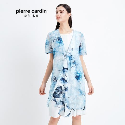 皮尔卡丹女装季新款短袖浅蓝色风衣外套气质时尚中长款开衫
 商品图1