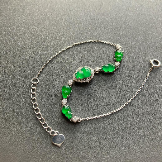 冰种阳绿翡翠葫芦手链18k白金钻石镶嵌 商品图3