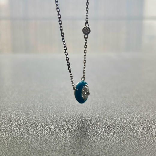 马卡龙设计18k白金钻石项链蓝瓷松 商品图8