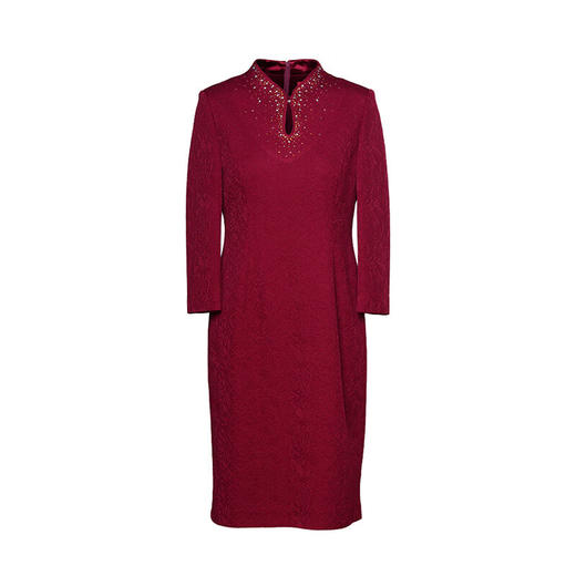 皮尔卡丹女装连衣裙秋季新款酒红色立领醋酸时尚裙子P3314DL05T3
 商品图4