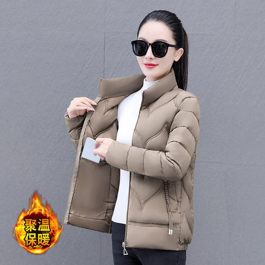 TZF-妈妈装立领防风保暖棉衣休闲简约纯色有内袋开衫外套 商品图8