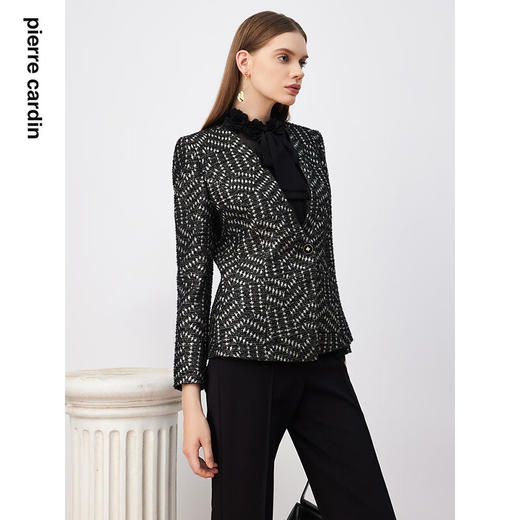 皮尔卡丹女装西服秋法式复古一粒扣商务通勤上衣外套P3305U3978B3
 商品图1