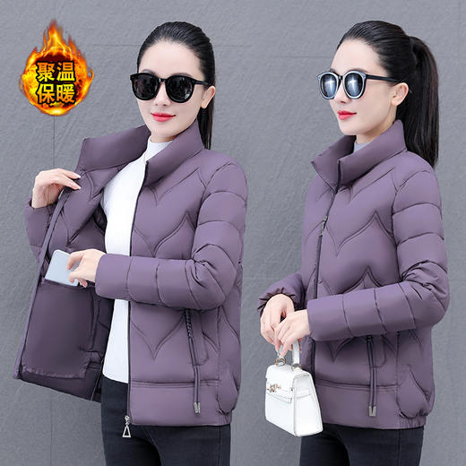 TZF-妈妈装立领防风保暖棉衣休闲简约纯色有内袋开衫外套 商品图0