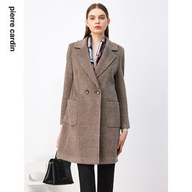 皮尔卡丹女装大衣英伦千鸟格时尚通勤羊毛大衣P3467C3901K3
