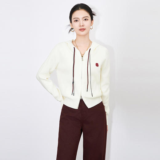 【高货wl】全新升级【铂金会员183/天猫239/差价56】(14141) 洛诗琳气质通勤翻领连帽针织开衫撞色抽绳双头拉链外套 商品图2